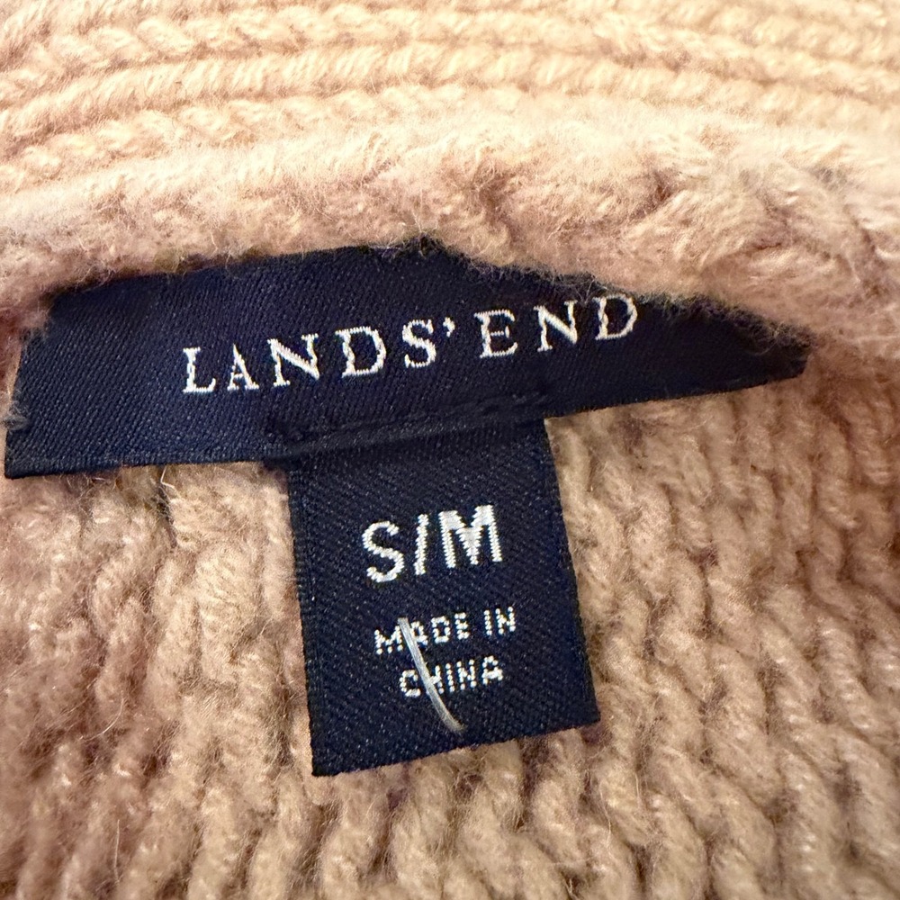 Lands' End Cable Knit Wool Poncho Women's S/M Beige Western‎ Fringe Boho Hippie - Picture 5 of 6